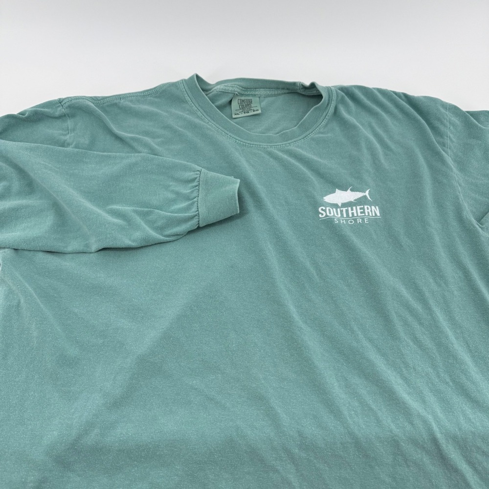 Comfort Colors Southern Shore Long Sleeve T-Shirt XL Green Fish Graphic Cotton